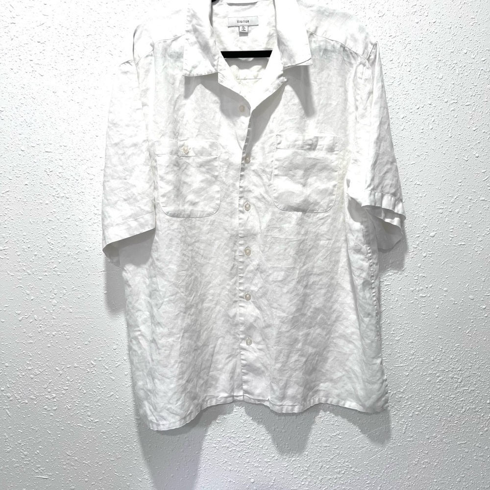 Visitor Linen White Casual Button Down Shirt XL‎
